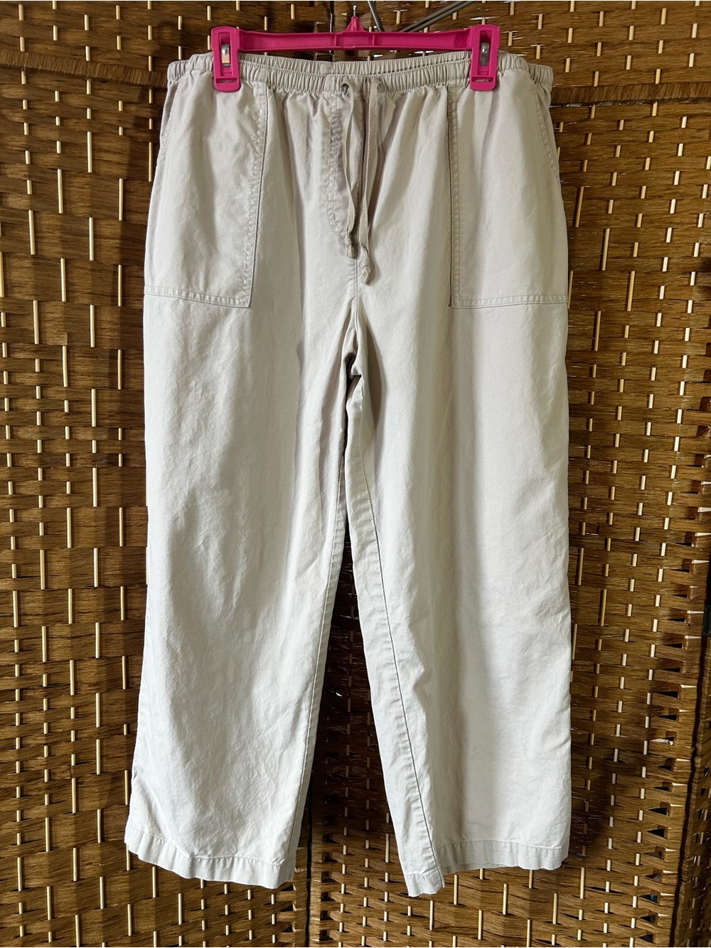 L.L.Bean Petite XL Pull On Chino Pants Beige Drawstring Coastal